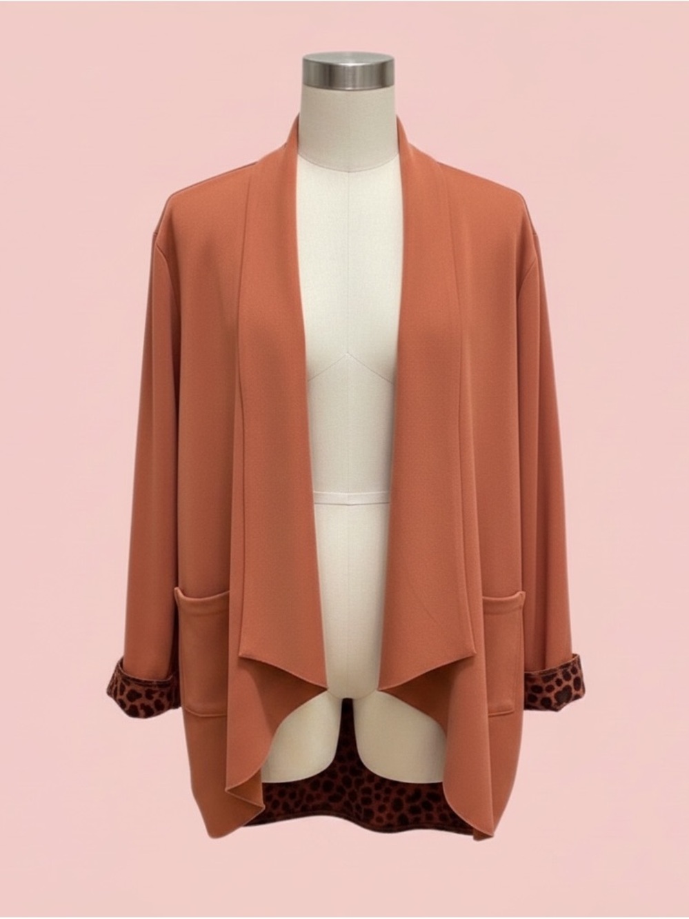 Suede Pink Leopard Print Women's Office Wear Jacket